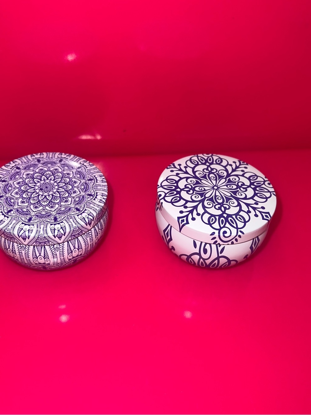 Decorative White Blue Mandala Design Soy Candles 2